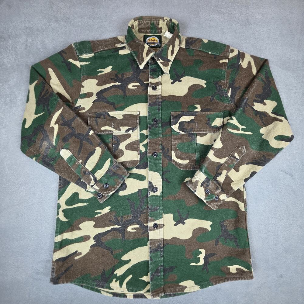 Vintage Cabela’s Camo Flannel Shirt Mens Medium Regular Heavy Cotton Button Up U